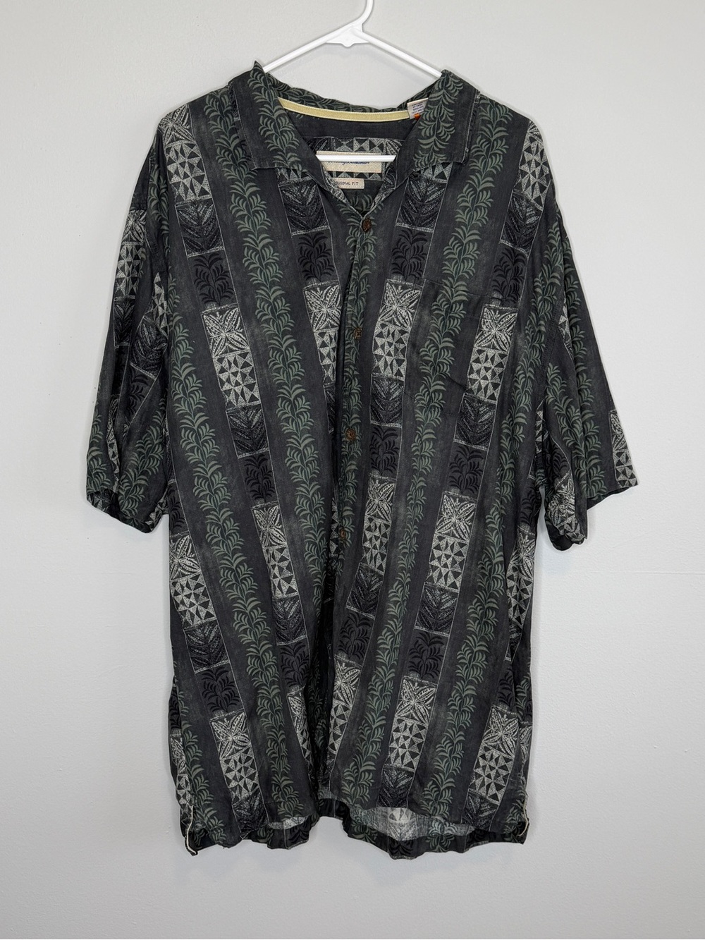 Tommy Bahama Green Grey Tropical Print Silk Button Up Shirt 3XL Short Sleeves